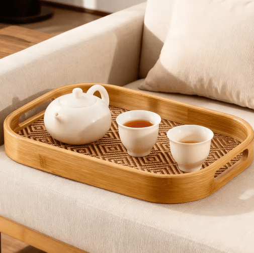 Large Bamboo Serving Tray with Handles Multi Use Home Coffee Table and Outdoor Platter