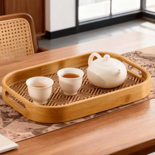 Large Bamboo Serving Tray with Handles Multi Use Home Coffee Table and Outdoor Platter