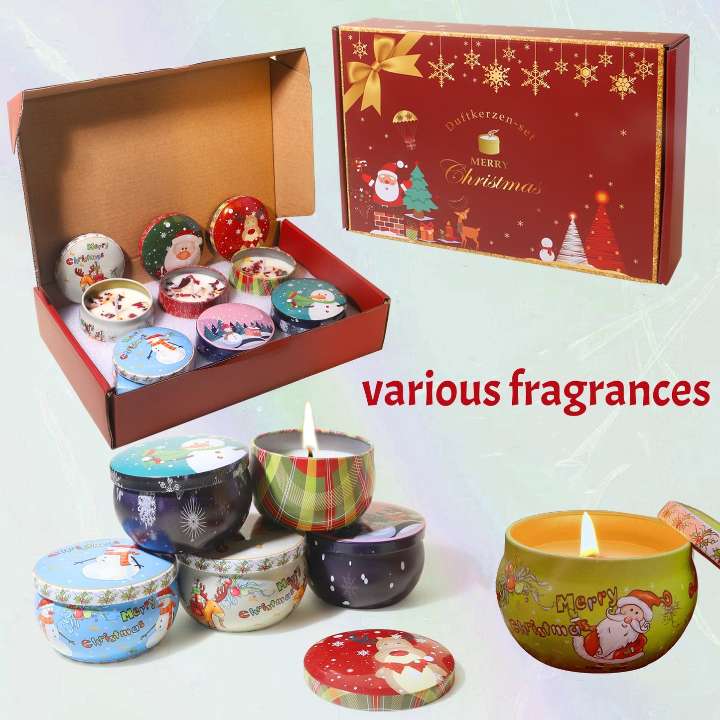 Rose, Freesia, Vanilla Christmas Aromatherapy Candles, Smokeless Plant Wax Holiday Decor Perfect Gifts