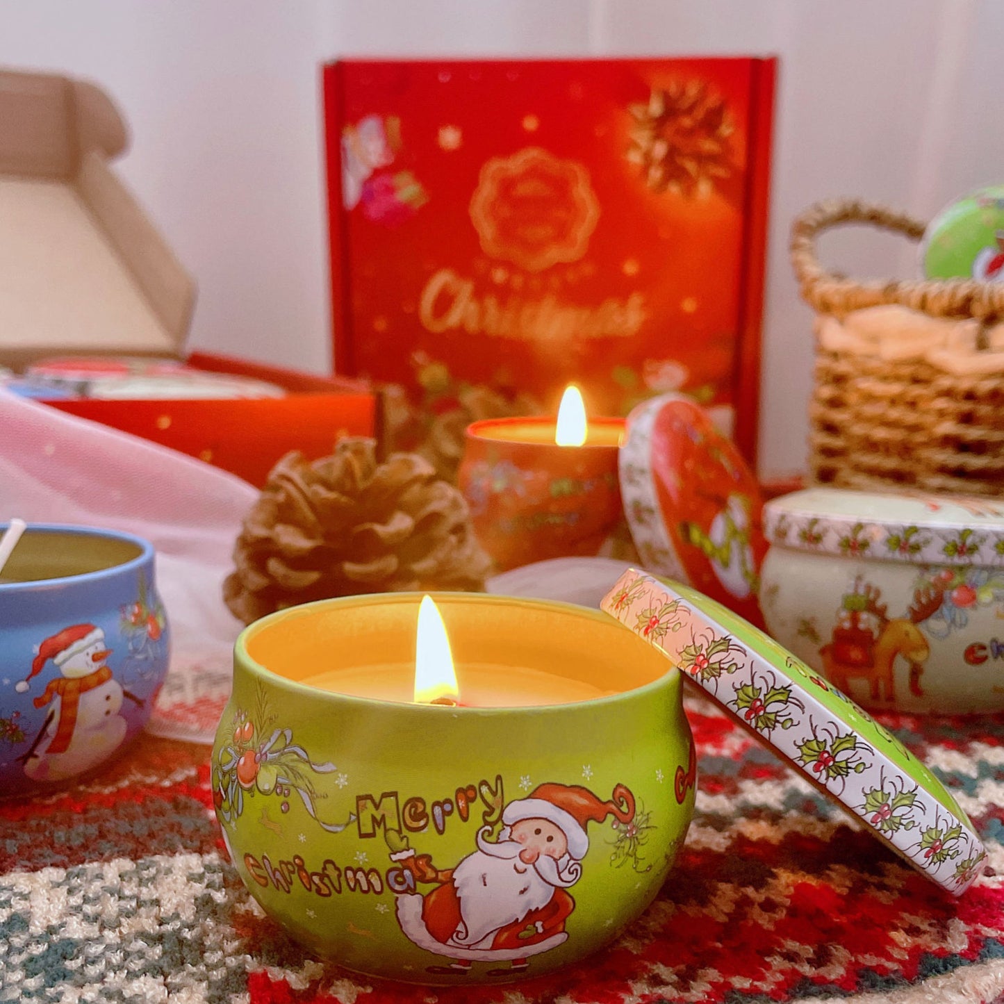Rose, Freesia, Vanilla Christmas Aromatherapy Candles, Smokeless Plant Wax Holiday Decor Perfect Gifts