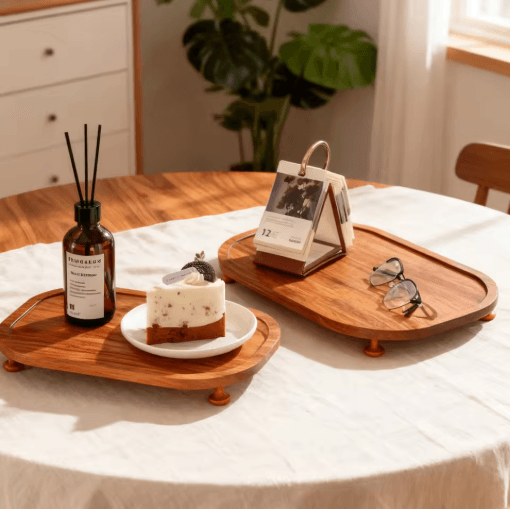 Wooden Elevated Riser Tray Set S to L Oval Floating Soap Dish and Jewelry Holder Brown