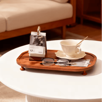Wooden Elevated Riser Tray Set S to L Oval Floating Soap Dish and Jewelry Holder Brown