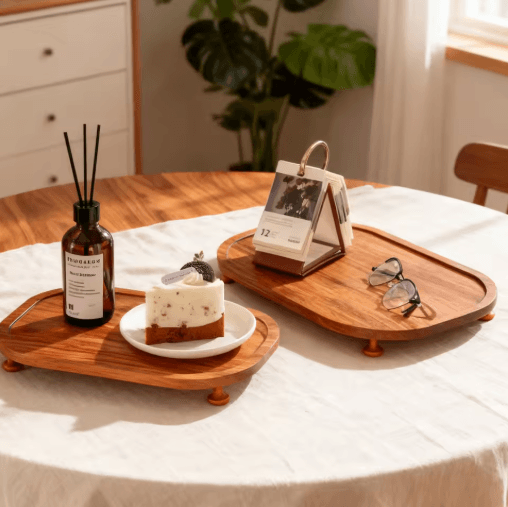 Wooden Elevated Riser Tray Set S to L Oval Floating Soap Dish and Jewelry Holder Brown