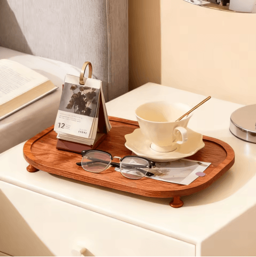 Wooden Elevated Riser Tray Set S to L Oval Floating Soap Dish and Jewelry Holder Brown
