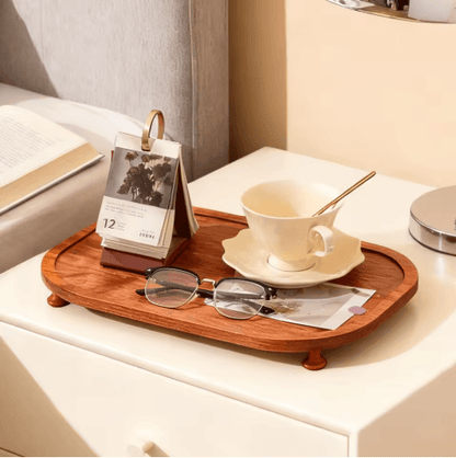 Wooden Elevated Riser Tray Set S to L Oval Floating Soap Dish and Jewelry Holder Brown