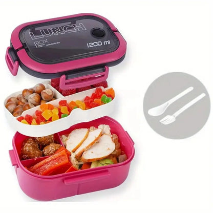 Leak Proof Bento Box for Kids – 2 Layer Kids Lunch Box with Cutlery, Microwave Safe Food Container