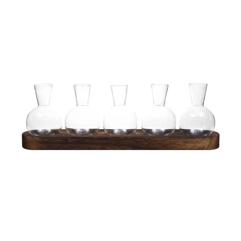 Modern Plant Terrarium Glass Vase with Wooden Tray