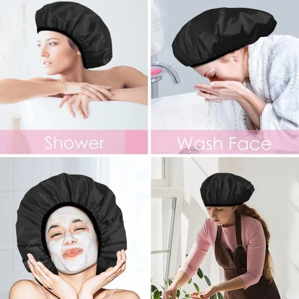 Waterproof Shower Cap with Microfiber Drying Lining – Satin Shower Cap for Dry, Frizz-Free Hair