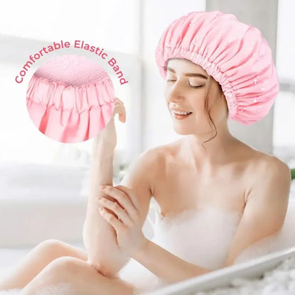 Waterproof Shower Cap with Microfiber Drying Lining – Satin Shower Cap for Dry, Frizz-Free Hair