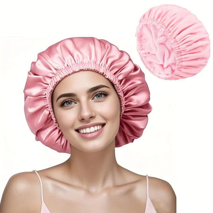 Waterproof Shower Cap with Microfiber Drying Lining – Satin Shower Cap for Dry, Frizz-Free Hair