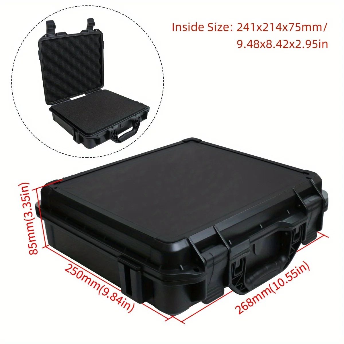 Universal Waterproof Shockproof Hard Tool Case with Pre-Cut Foam Insert – Portable Plastic Carry Storage Box Organizer