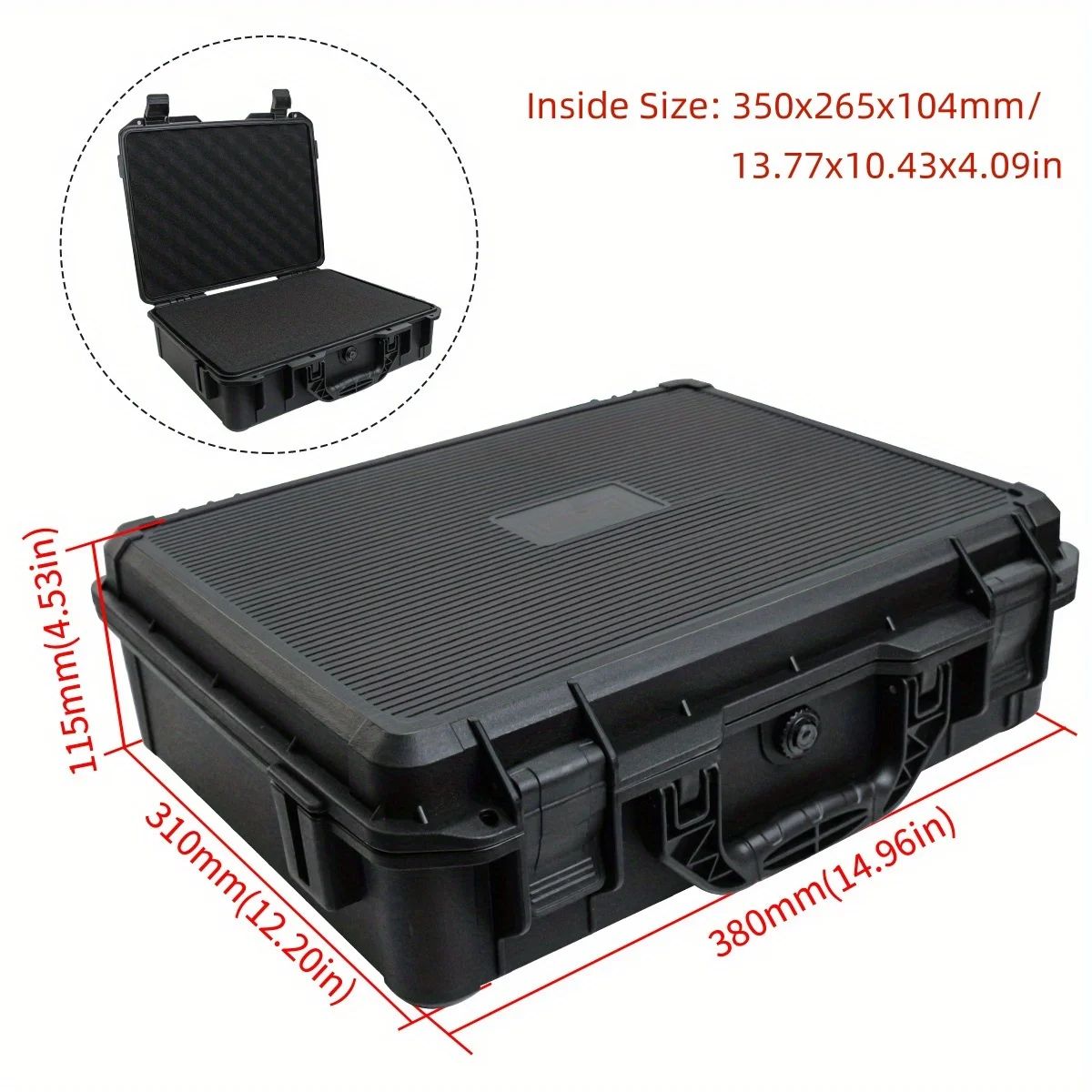 Universal Waterproof Shockproof Hard Tool Case with Pre-Cut Foam Insert – Portable Plastic Carry Storage Box Organizer