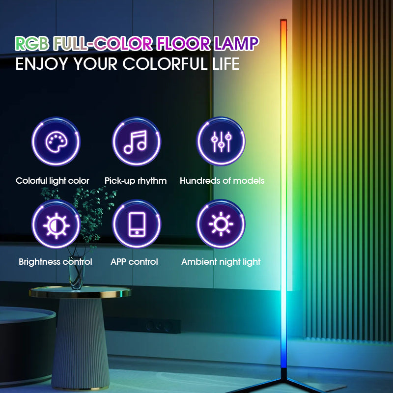 LED Corner Lamp Works Smart, RGB LED Floor Lamp with Music Sync and DIY Colors