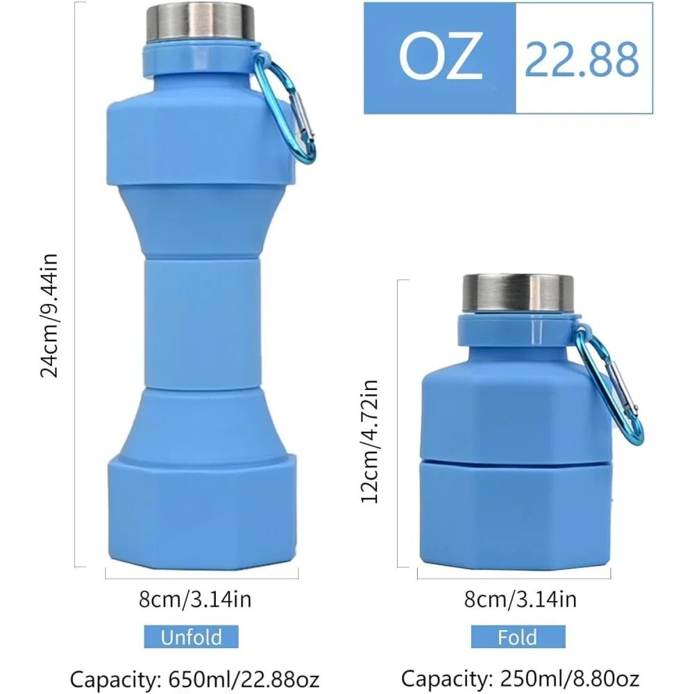 650ml Collapsible Silicone Water Bottle - Leakproof Foldable Travel Sports Bottle