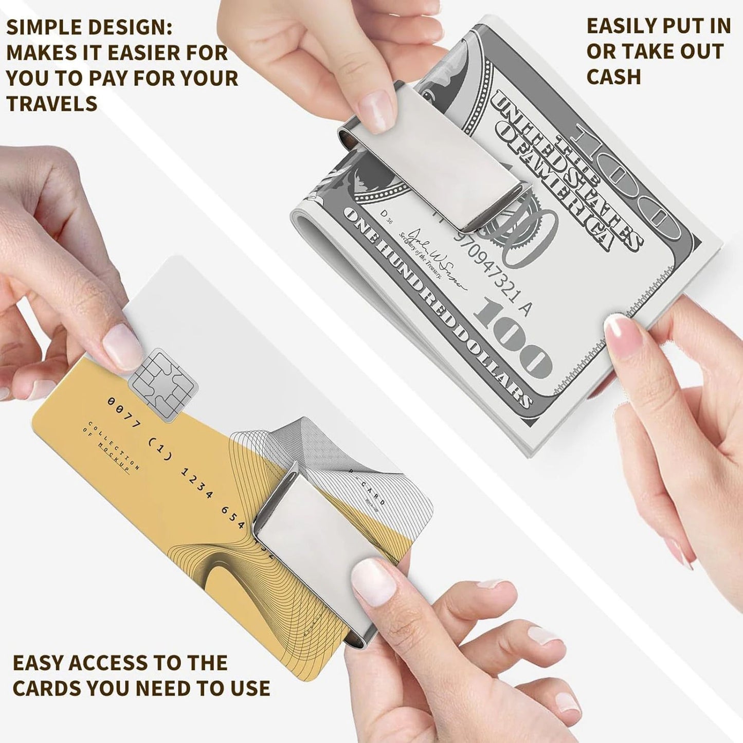 12 Pcs Stainless Steel Money Clips | Ultra-Thin Slim Wallet Clip for Cash & Credit Cards, Smooth Edge Pocket Holder