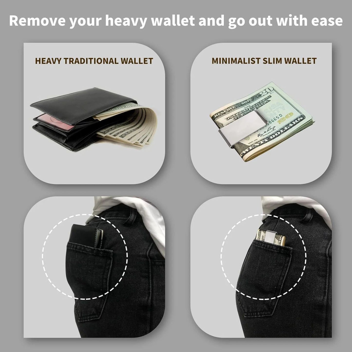 12 Pcs Stainless Steel Money Clips | Ultra-Thin Slim Wallet Clip for Cash & Credit Cards, Smooth Edge Pocket Holder