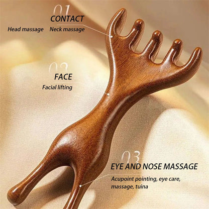 Wood Therapy Gua Sha Massage Comb | Wide Tooth Scalp & Facial Massager for Hair Care, Neck Shoulder Back Relaxation