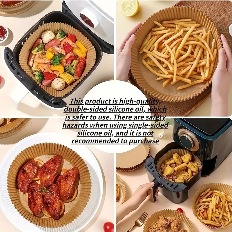 Air Fryer Paper Liners 50/100PCS – air fryer liners for Mess-Free Cooking, Oil-Proof parchment paper liners, Non-Stick