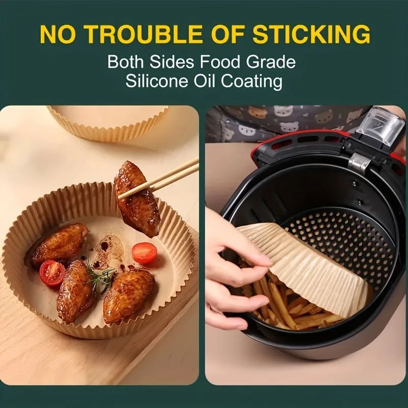 Air Fryer Paper Liners 50/100PCS – air fryer liners for Mess-Free Cooking, Oil-Proof parchment paper liners, Non-Stick