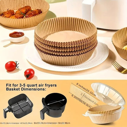 Air Fryer Paper Liners 50/100PCS – air fryer liners for Mess-Free Cooking, Oil-Proof parchment paper liners, Non-Stick