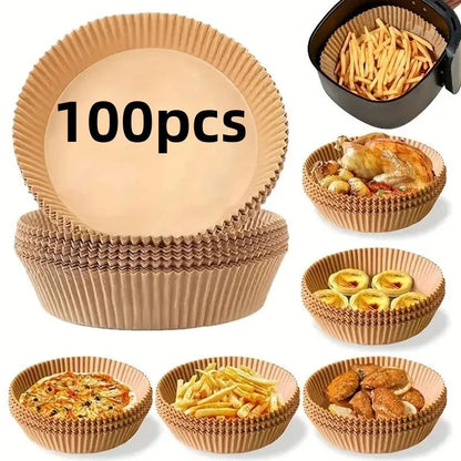 Air Fryer Paper Liners 50/100PCS – air fryer liners for Mess-Free Cooking, Oil-Proof parchment paper liners, Non-Stick