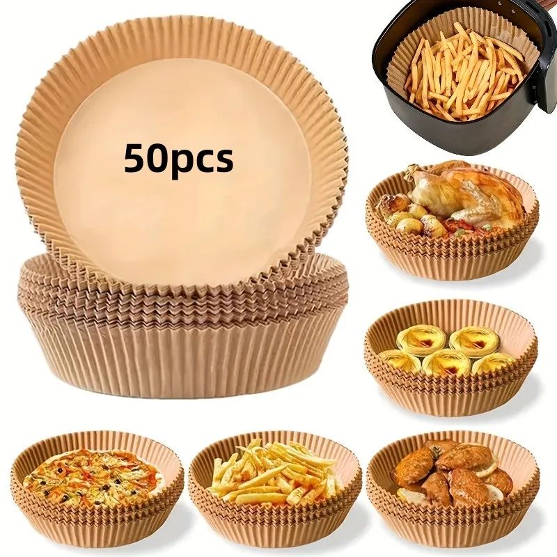 Air Fryer Paper Liners 50/100PCS – air fryer liners for Mess-Free Cooking, Oil-Proof parchment paper liners, Non-Stick