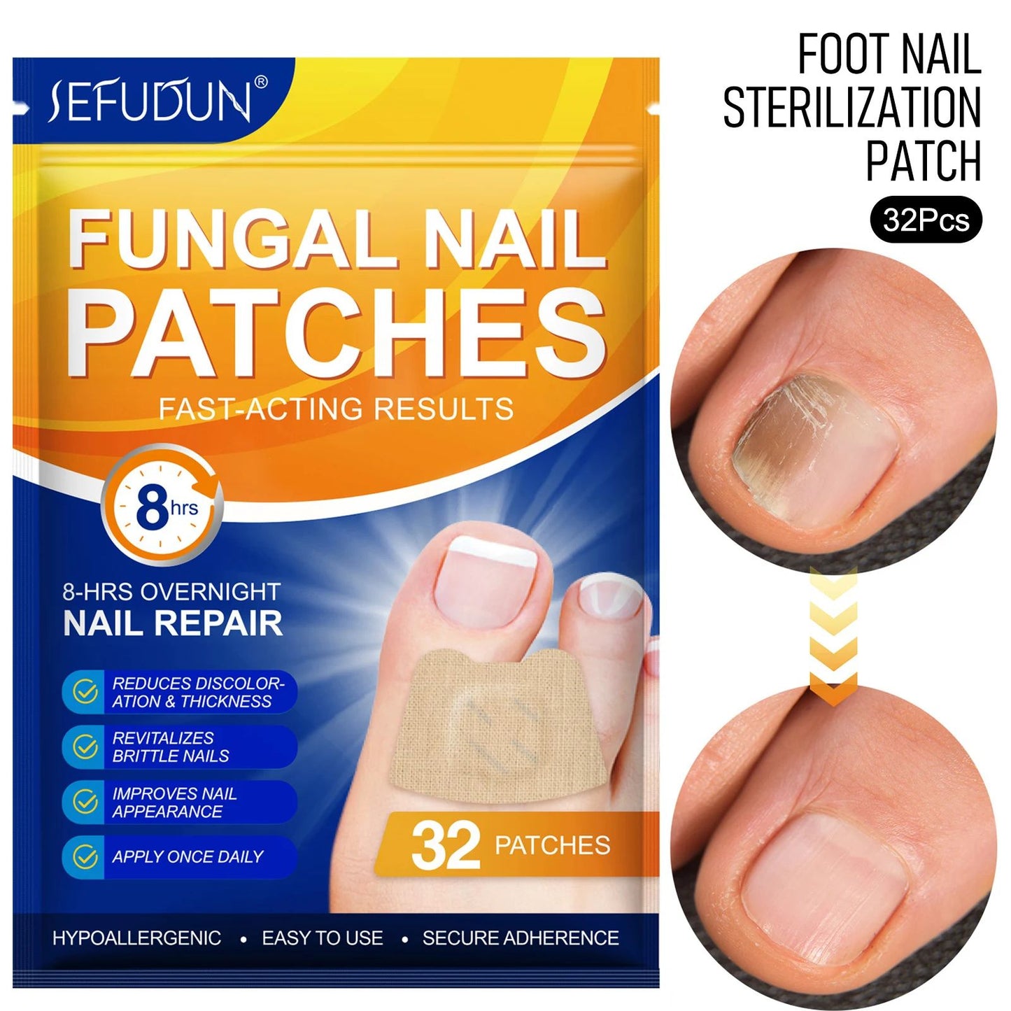 Fast-Acting Toenail Fungus Treatment Patches for Nail Discoloration & Brittle, Peeling, Breaking Thin Nails Repair