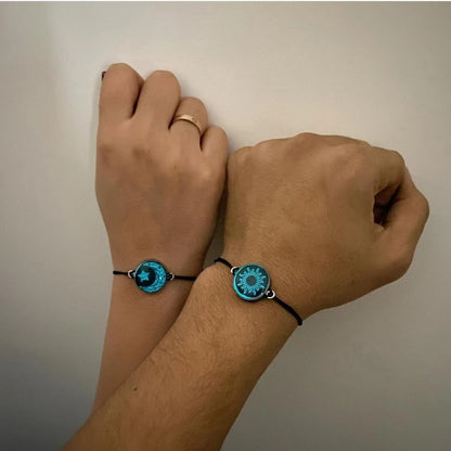 Handmade Braided Rope Matching Bracelet, Romantic Luminous Sun Moon Couple Bracelets for Women Men, Valentine's Day