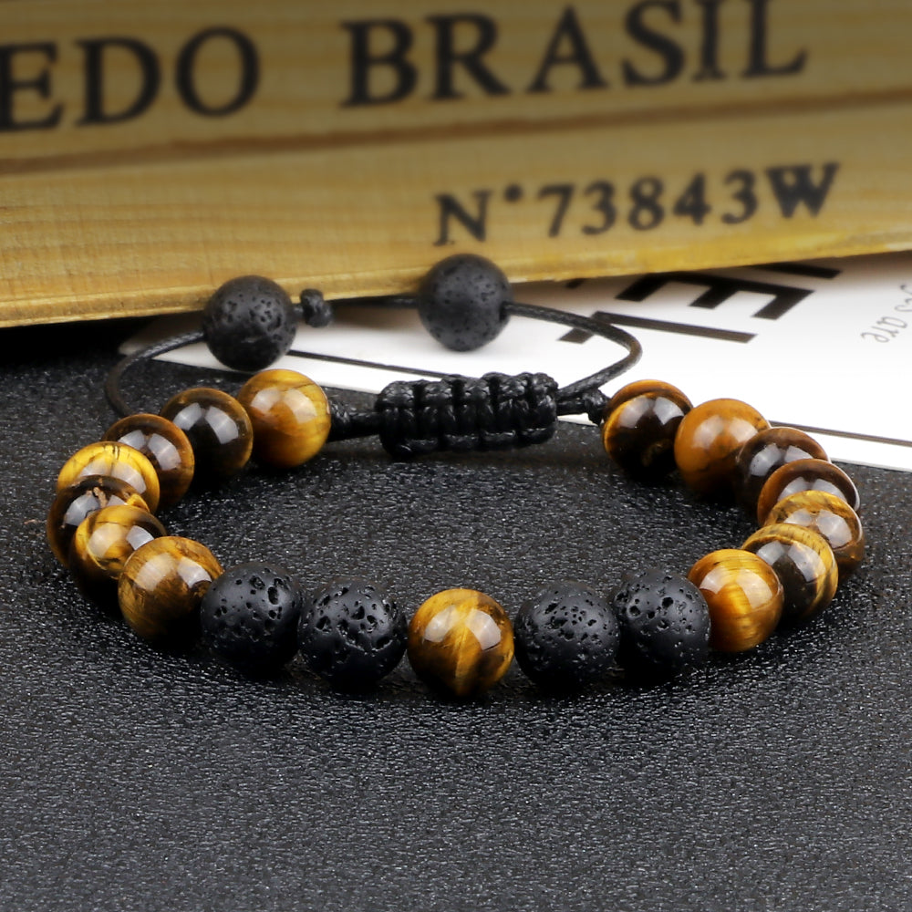 Beads Bracelet with Tiger Eye Adjustable Braided Rope Bangles Healing Jewelry for Men Couples Women