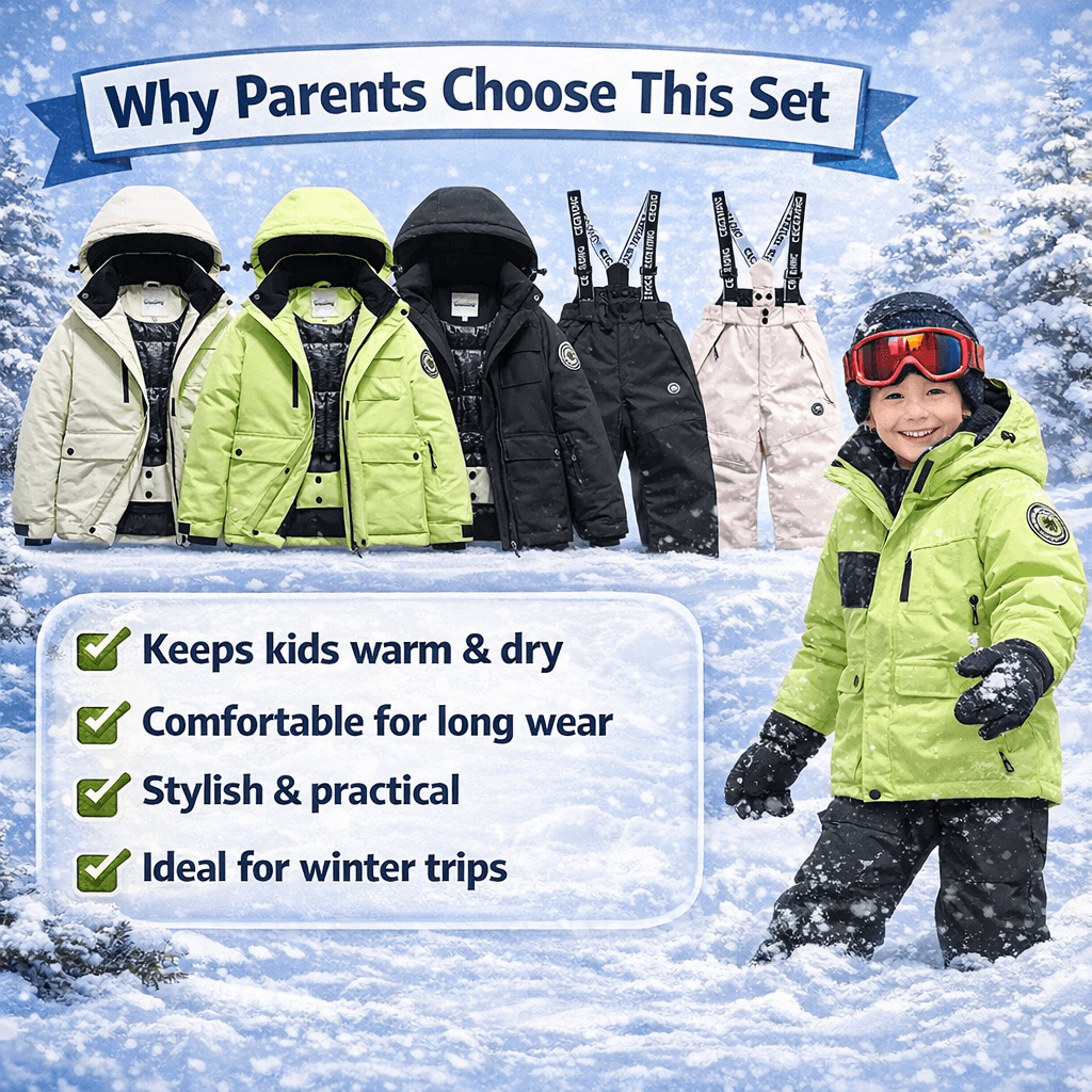 Kids Winter Ski Coat and Pants Set Waterproof Warm Snow Suit