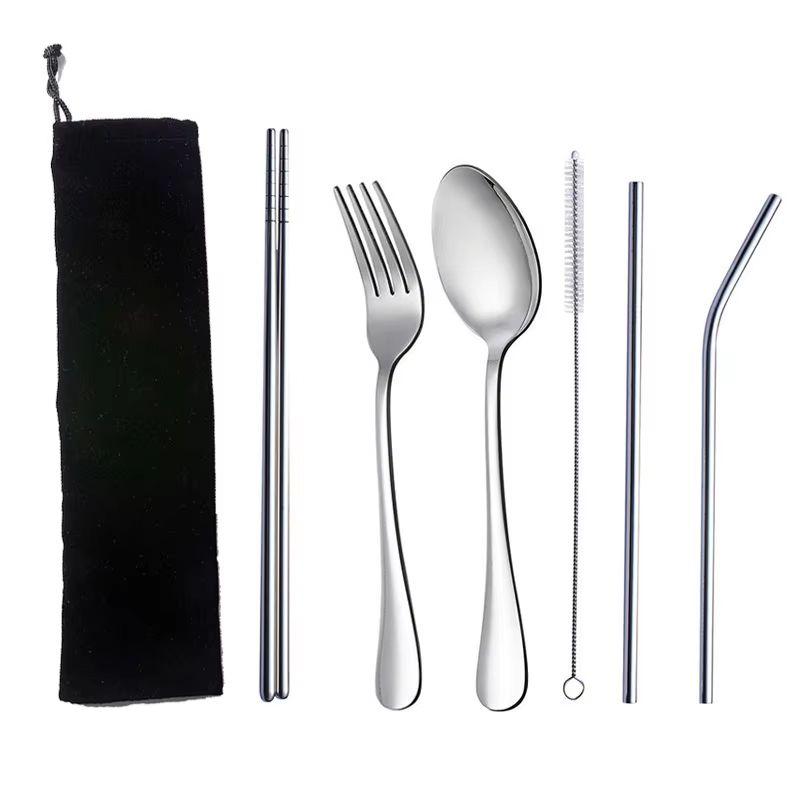 Stainless Steel Travel Cutlery Set in Case Reusable Portable Camp Utensil Set for Picnic Work and Travel