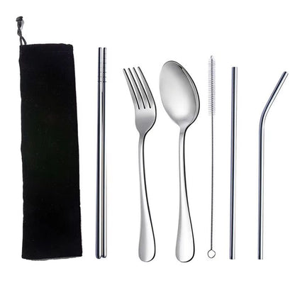 Stainless Steel Travel Cutlery Set in Case Reusable Portable Camp Utensil Set for Picnic Work and Travel