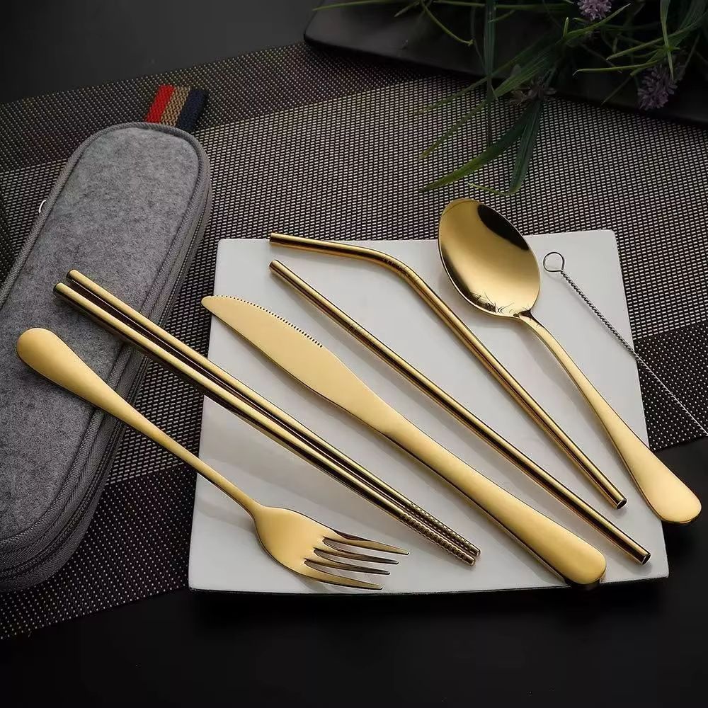 Stainless Steel Travel Cutlery Set in Case Reusable Portable Camp Utensil Set for Picnic Work and Travel