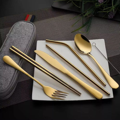 Stainless Steel Travel Cutlery Set in Case Reusable Portable Camp Utensil Set for Picnic Work and Travel