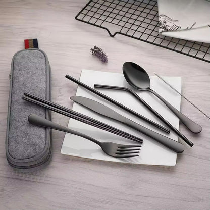 Stainless Steel Travel Cutlery Set in Case Reusable Portable Camp Utensil Set for Picnic Work and Travel