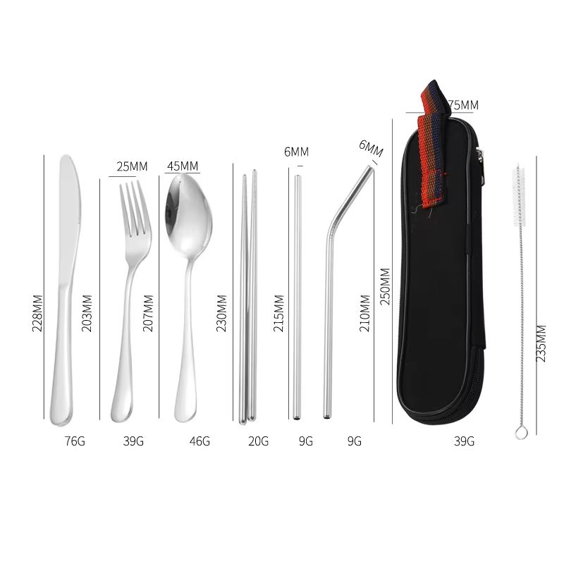 Stainless Steel Travel Cutlery Set in Case Reusable Portable Camp Utensil Set for Picnic Work and Travel