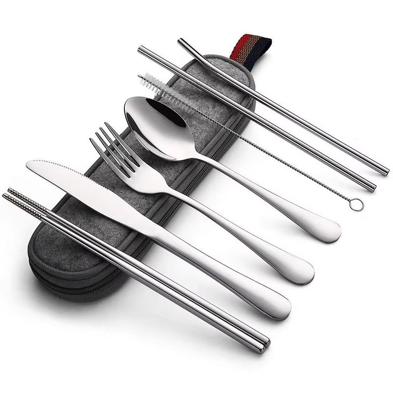 Stainless Steel Travel Cutlery Set in Case Reusable Portable Camp Utensil Set for Picnic Work and Travel