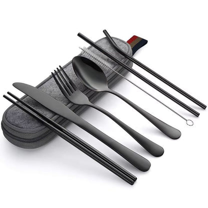 Stainless Steel Travel Cutlery Set in Case Reusable Portable Camp Utensil Set for Picnic Work and Travel