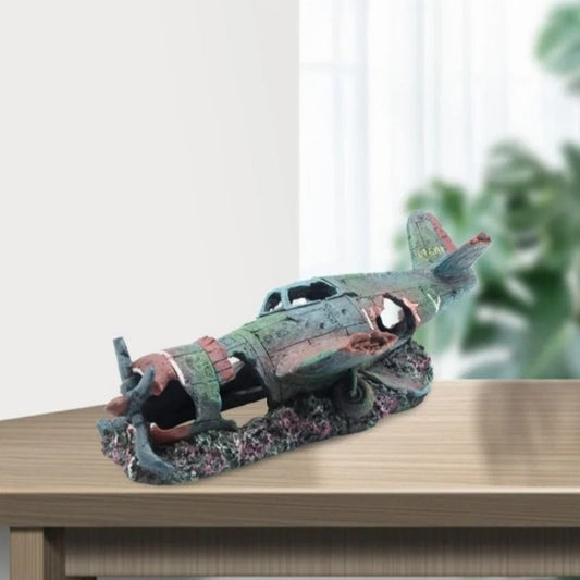 Artificial Plane Wreckage Aquarium Ornament – Resin Shelter House for Fish Tank Landscaping