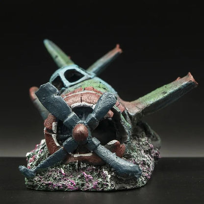 Artificial Plane Wreckage Aquarium Ornament – Resin Shelter House for Fish Tank Landscaping