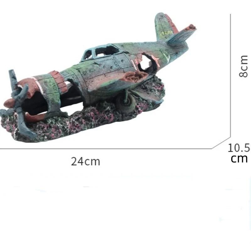 Artificial Plane Wreckage Aquarium Ornament – Resin Shelter House for Fish Tank Landscaping