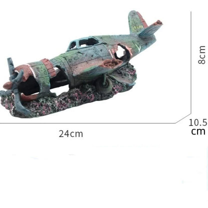 Artificial Plane Wreckage Aquarium Ornament – Resin Shelter House for Fish Tank Landscaping