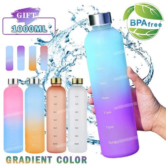 1L Water Bottle with Time Marker Leakproof Frosted Sports Bottle for Gym Fitness Outdoor and Travel 33.81 fl oz