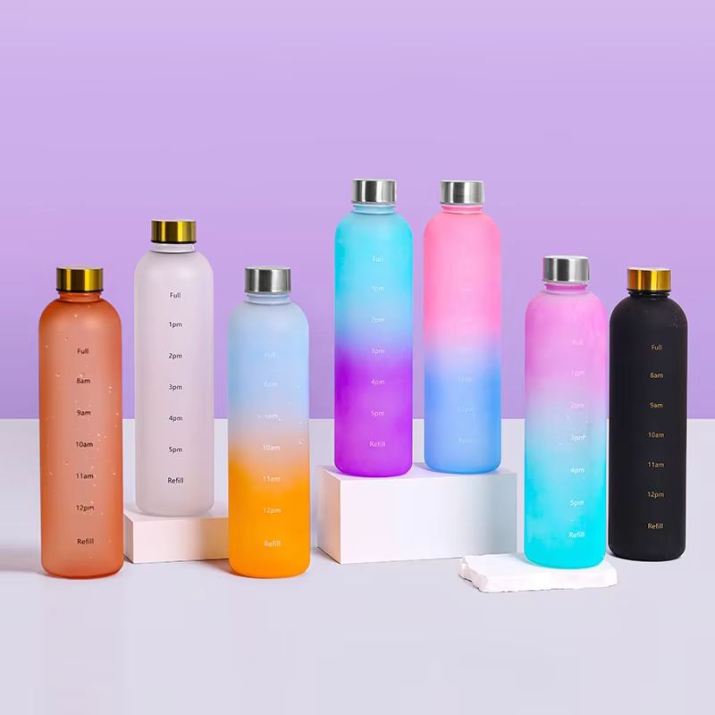 1L Water Bottle with Time Marker Leakproof Frosted Sports Bottle for Gym Fitness Outdoor and Travel 33.81 fl oz
