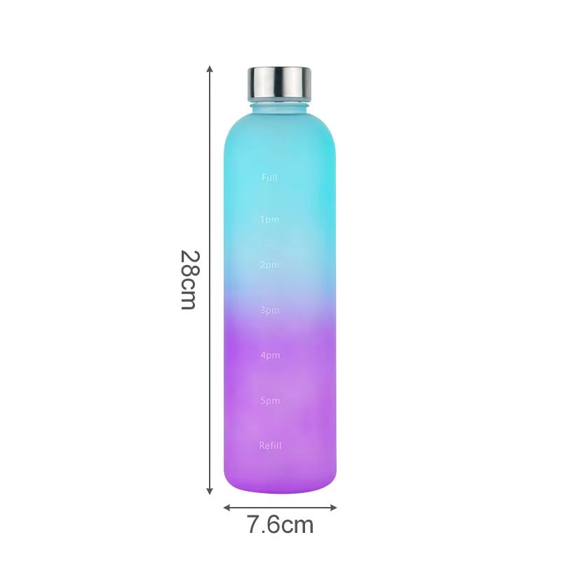 1L Water Bottle with Time Marker Leakproof Frosted Sports Bottle for Gym Fitness Outdoor and Travel 33.81 fl oz