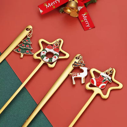 4PCS Christmas Coffee Spoon Set Gold Stainless Steel Festive Tableware