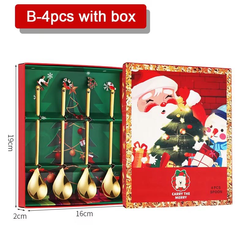4PCS Christmas Coffee Spoon Set Gold Stainless Steel Festive Tableware
