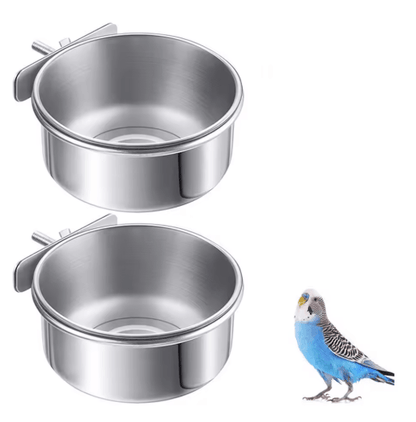 Stainless Steel Pet Food Dish with Clamp Hanging Feeding Bowl for Birds and Small Animals 10 to 14 cm
