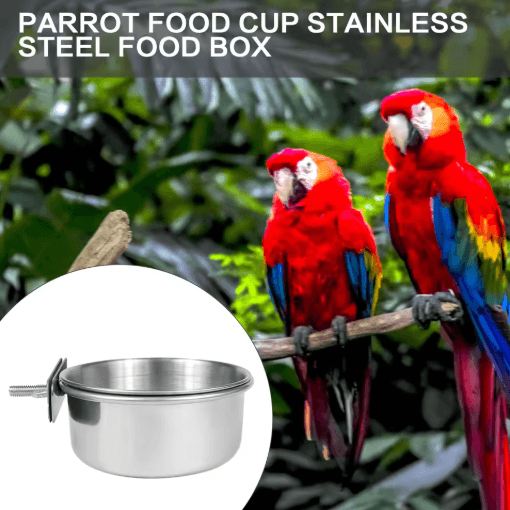 Stainless Steel Pet Food Dish with Clamp Hanging Feeding Bowl for Birds and Small Animals 10 to 14 cm