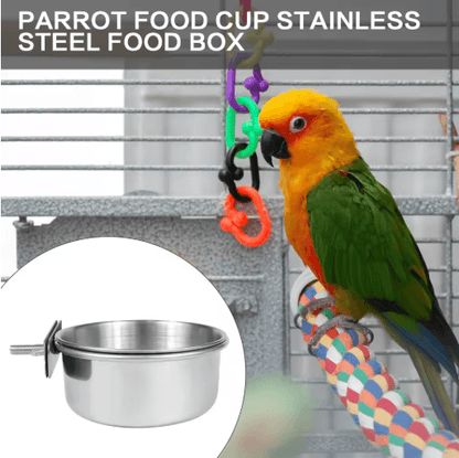 Stainless Steel Pet Food Dish with Clamp Hanging Feeding Bowl for Birds and Small Animals 10 to 14 cm